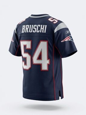 Reebok Navy Blue, White & Red, Ted Bruschi #54 New England Patriots Kids Jersey